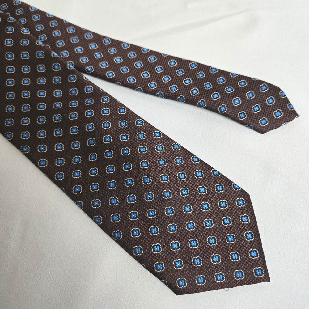 Sprezza x Blacklist Neck Tie‎ Brown Blue White Check Geometric Pattern Polyester